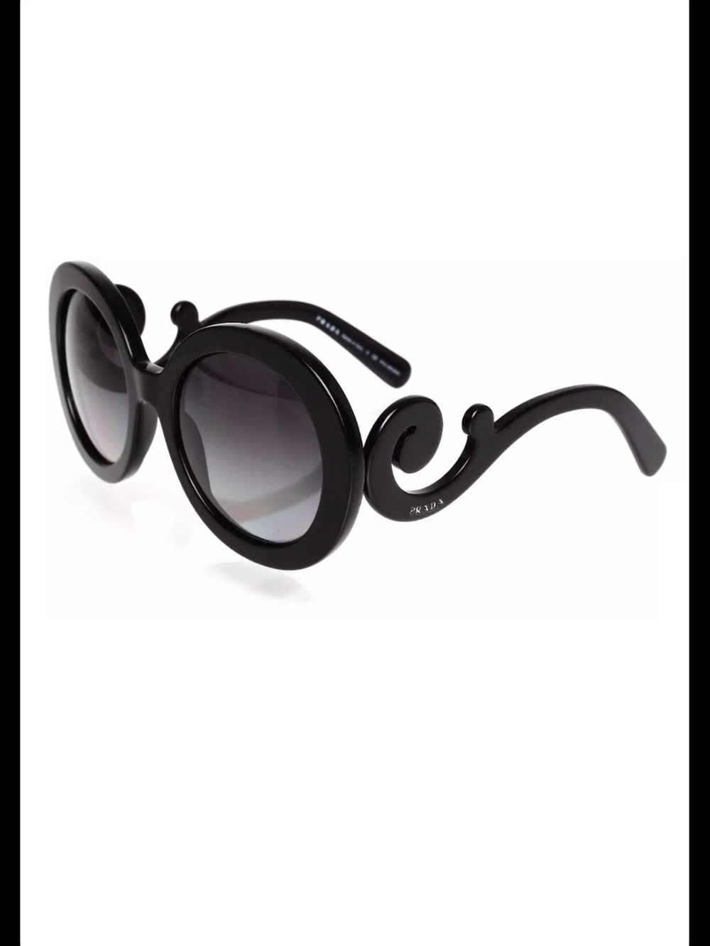 Authentic Prada Black Round Sunglasses with Signature Swirl Temples